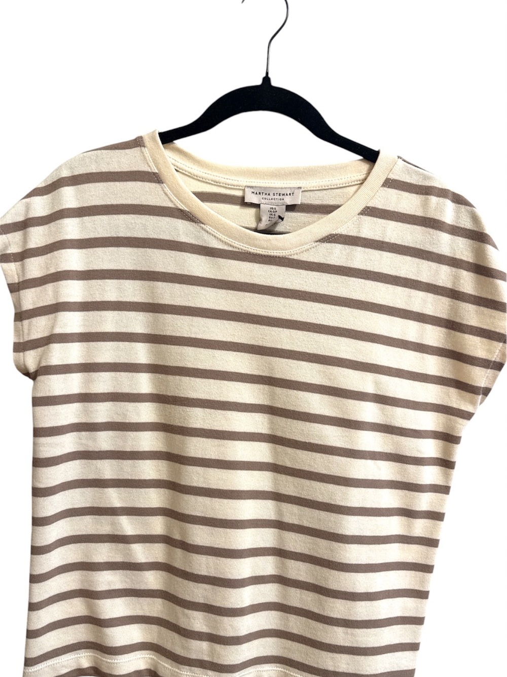 Martha Stewart Cream and Taupe Striped Short Sleeve Tee